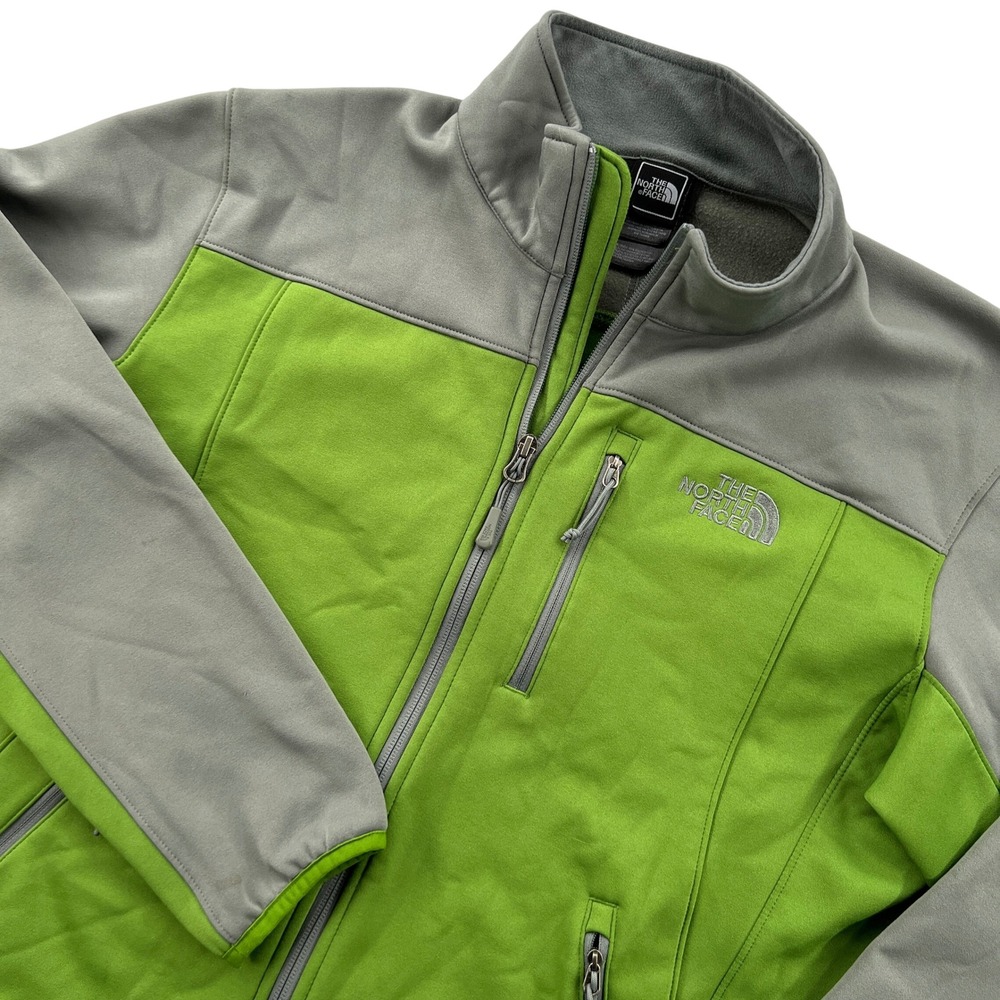 The North Face Momentum FlashDry Softshell Jacket Men L Green Gray Full Zip Gorp